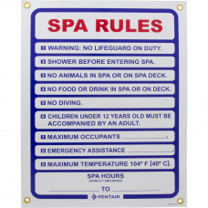 Pentair Rainbow Commercial Pool Safety Sign - Public Spa Rules 18"X24" Plastic - R230300