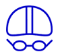 A blue icon of glasses and a helmet.