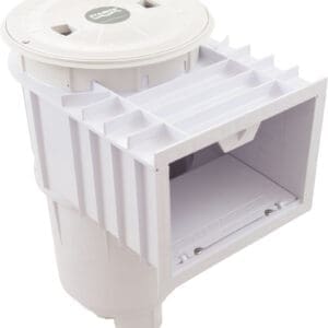 White pool skimmer with square opening.