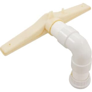 Plastic T-shaped plumbing pipe with elbow joint.