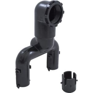 Black plastic plumbing pipe with connector piece.