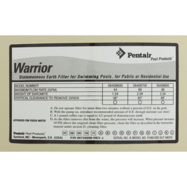 Pentair Filter Body Top Only Warrior De Top - Image 3