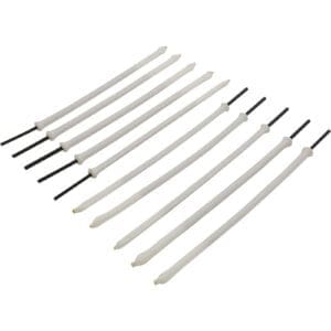 White plastic wires with black ends.