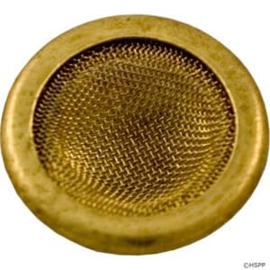 Brass mesh screen with circular frame.
