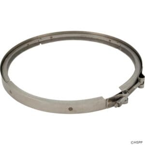 Metal clamp ring with a locking mechanism.