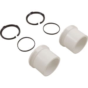 White connectors with black rings, isolated background.