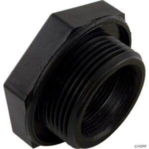 Black plastic threaded adapter fitting.