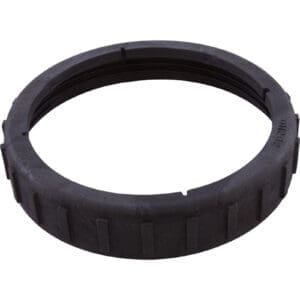 Black plastic threaded ring connector.