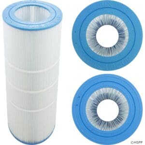 Pool filter cartridge with blue end caps.