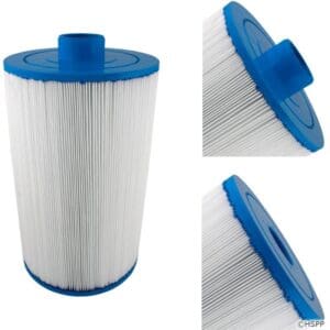 Pool filter cartridge with blue end caps.