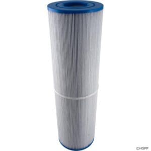 Blue and white cylindrical water filter.