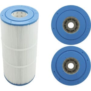 Pool filter cartridge with blue end caps.