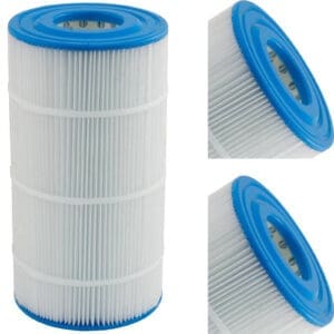 Pool filter cartridge with blue end caps.