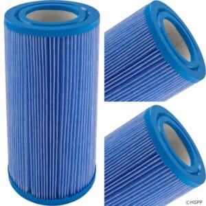 Blue cylindrical pool filter cartridge.