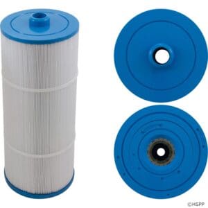 Pool filter cartridge with blue end caps.