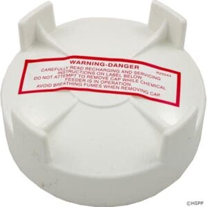 White cap with red warning label.