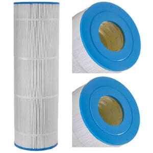 Pool filter cartridge with blue ends.