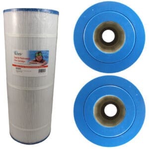 Pool filter cartridge with blue ends.