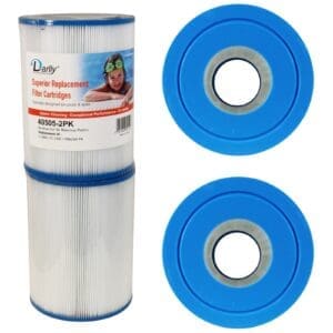 Pool filter cartridges with blue ends.
