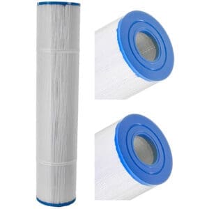 Pool filter cartridges with blue end caps.