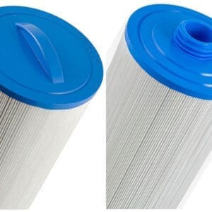 Pool filter cartridges with blue end caps.