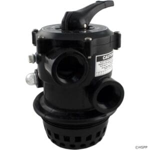 Black pool pump valve with multiple ports.