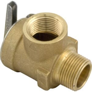 Brass plumbing valve with threaded connections.