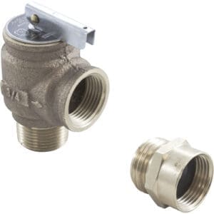 Brass valve and connector on white background.