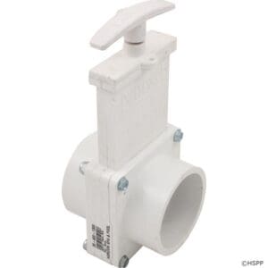 White plastic gate valve with handle.