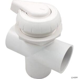 White plumbing valve with handle.