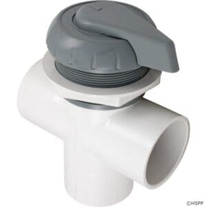 Gray and white PVC plumbing valve.