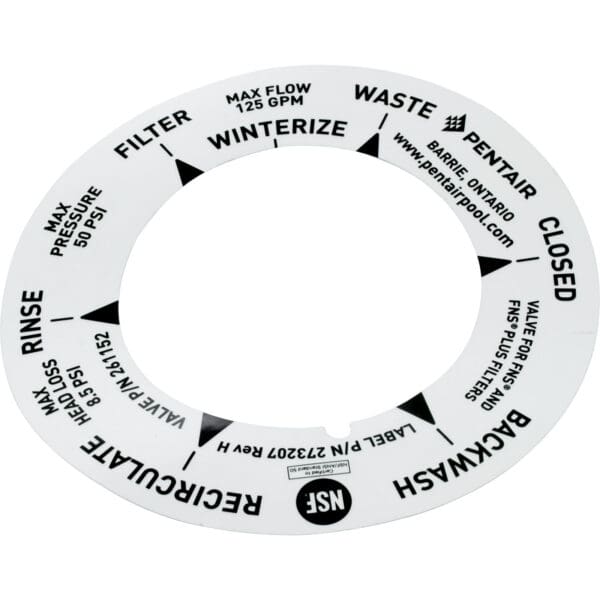 Pentair Valve Position Sticker Label Decal for SM-20-2 SM2-PP2