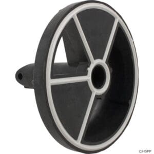 Black and white plastic wheel component.