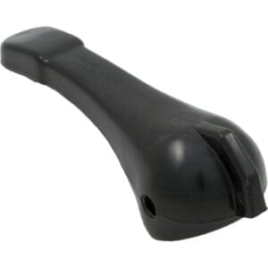 Black plastic handle with hole and groove.