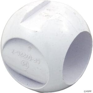 White plastic sphere with indented markings.