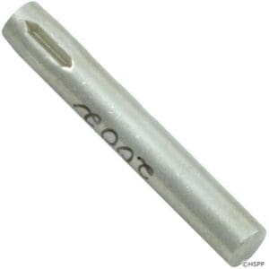 Metallic pin with engraved markings.