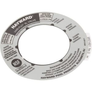 Pool filter valve label with instructions.