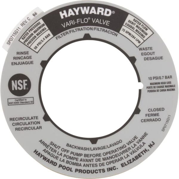 Hayward Multiport Valve Position Sticker Label Decal 2' - Spx0715G