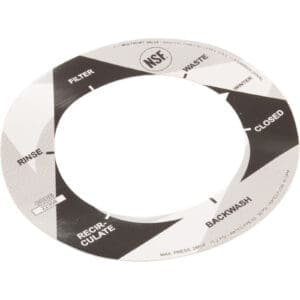 Pool filter valve label with various settings.