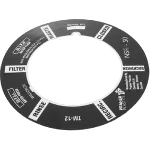 Black valve label with multiple settings.