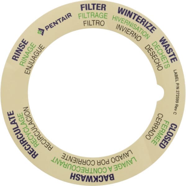 Pentair Multiport Valve Label Position Sticker for Cristal Flo II and Sand Dollar Filters - 272599