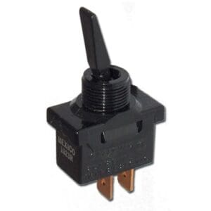 Black toggle switch with metal connectors.