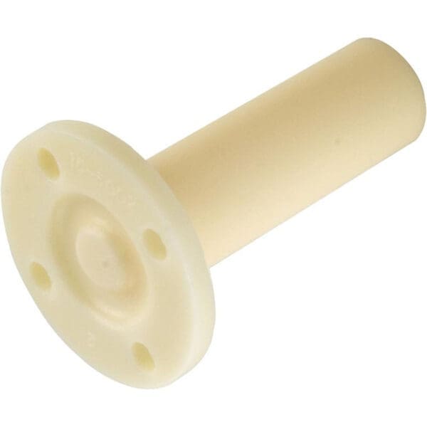 Plastic tube with flange, cream color.