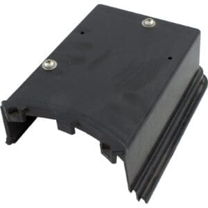Black plastic mounting bracket with screws.