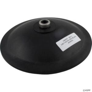 Black rubber lid with central metal fitting.