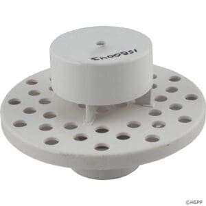 White plastic perforated drain cover.