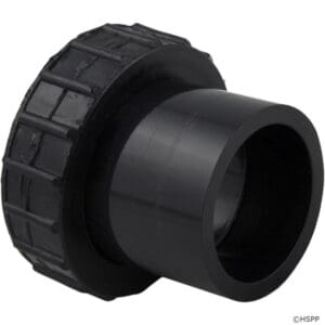 Black PVC pipe coupling fitting.