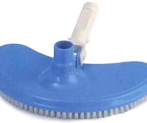Blue pool vacuum brush with handle attachment.