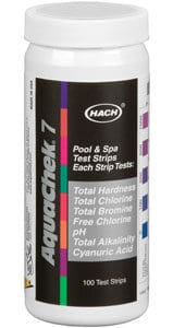 AquaChek pool test strips bottle.