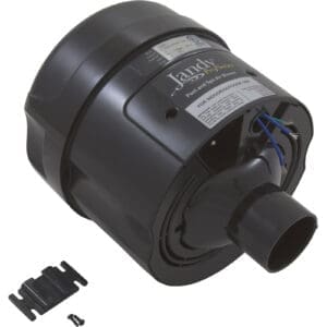 Black pool and spa blower with label.